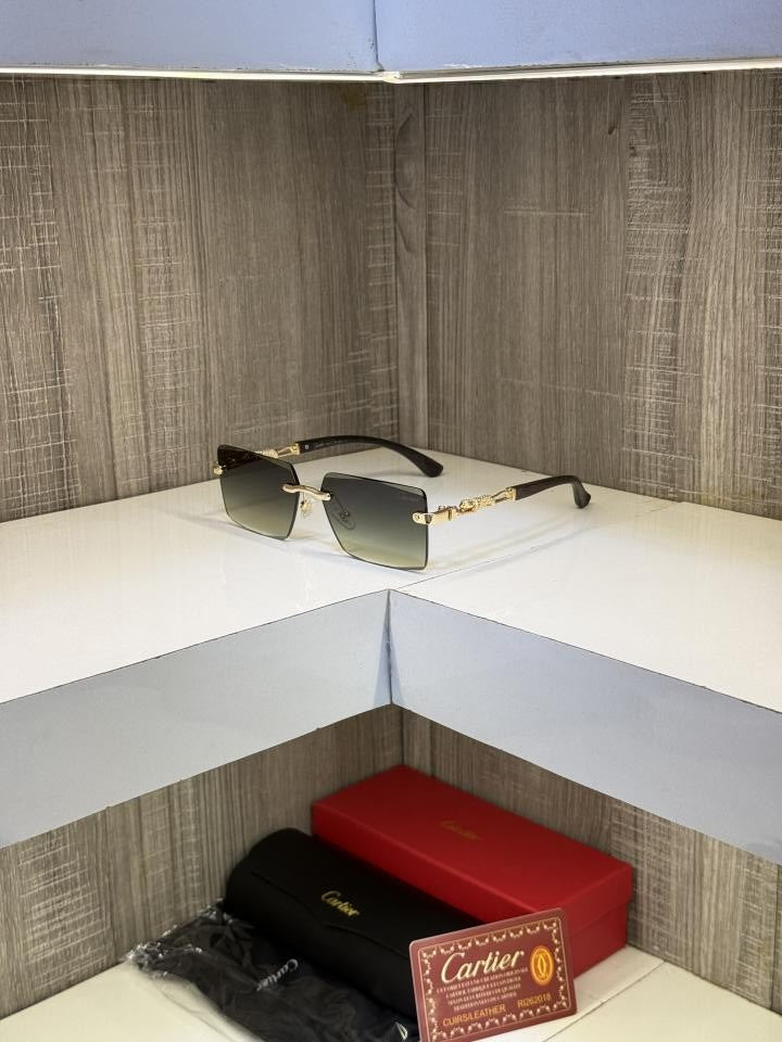 Cartie r 3077 Frameless Wooden stick sunglass ( Green glass )