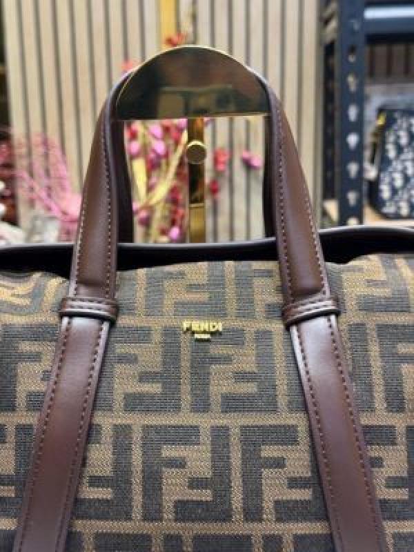 FEND_I LEATHER BOWLING HANDBAG WITH SLING PREMIUM QUALITY WITH DUST BAG (COFFEE BROWN) (V-202221)