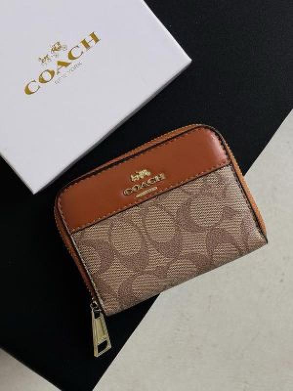 Coac_h Signature Monogram Zip-around Mini Wallet With Box (Tan) (AAAD310)
