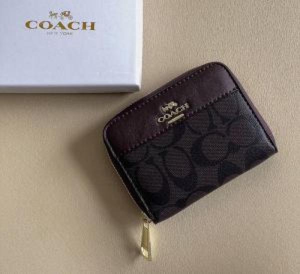 Coac_h Signature Monogram Zip-around Mini Wallet With Box (Coffee) (AAAD310)