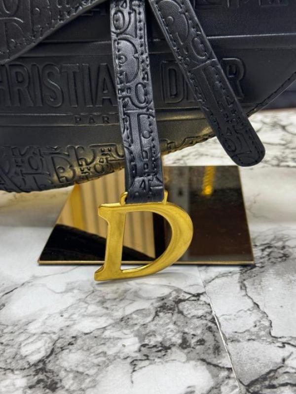 CHRISTIAN DIO_R SADDLE EMBOSSED WITH OG BOX AND DUST BAG PREMIUM QUALITY (BLACK) (V-D666)