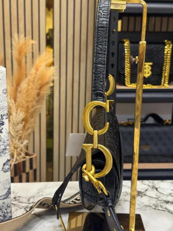 CHRISTIAN DIO_R SADDLE EMBOSSED WITH OG BOX AND DUST BAG PREMIUM QUALITY (BLACK) (V-D666)