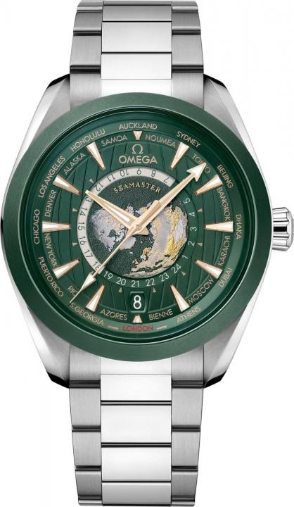 Omegg_a Seamaster Aqua Terra World Time with a green dial
