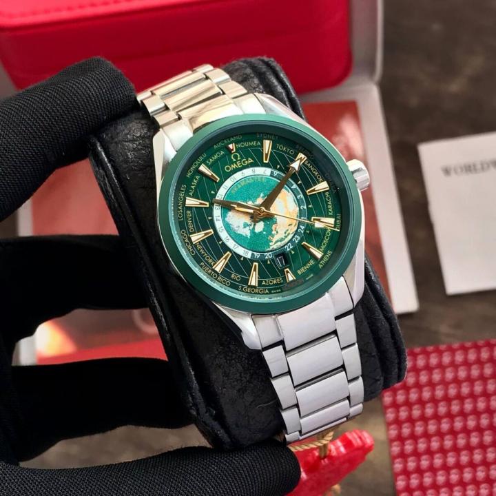 Omegg_a Seamaster Aqua Terra World Time with a green dial