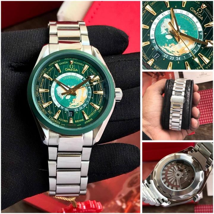 Omegg_a Seamaster Aqua Terra World Time with a green dial