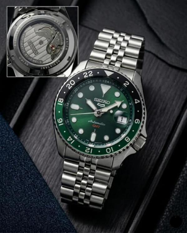 SEIK O 5 SPORTS GMT MOVEMENT LIKE AUTO OG LOCK GREEN 298