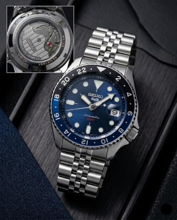 SEIK O 5 SPORTS GMT MOVEMENT LIKE AUTO OG LOCK BLUE 295