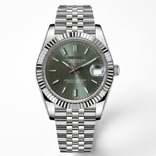 SEIK O MOD DATE JUST OLIVE GREEN DIAL 669