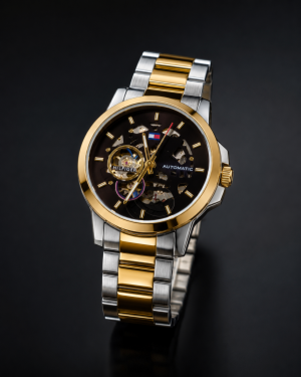 TOMMY HILFIGE SKELETON AUTOMATIC TT GOLD BLACK 588