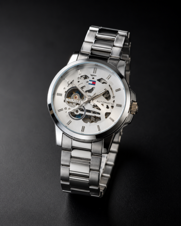 TOMMY HILFIGE SKELETON AUTOMATIC SILVER WHITE 587