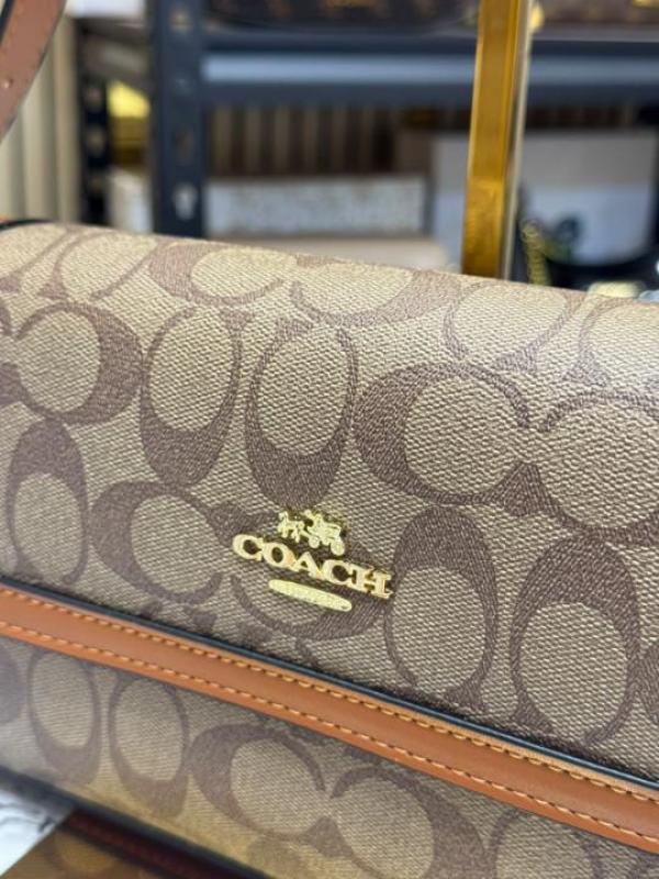 Coac Monogram Signature Canvas Flap Convertible Shoulder Bag With Box And Dust Bag (Brown) (2228)