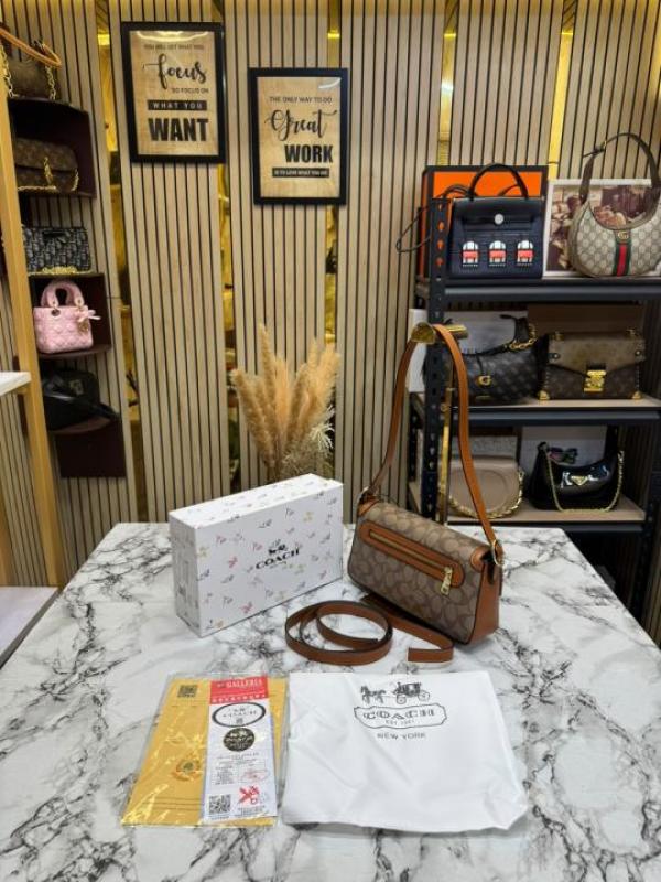Coac Monogram Signature Canvas Flap Convertible Shoulder Bag With Box And Dust Bag (Brown) (2228)
