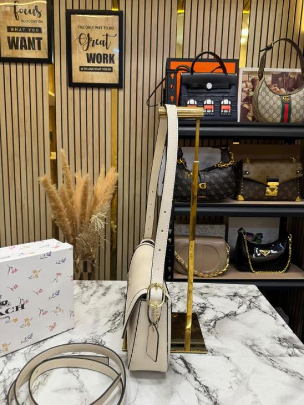 Coac Smooth Leather Flap Crossbody Shoulder Bag With Box And Dust Bag (White) (2228)