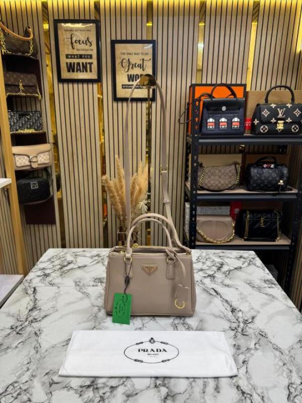 Prad Saffiano Galleria Handbag With Dust Bag (Beige)