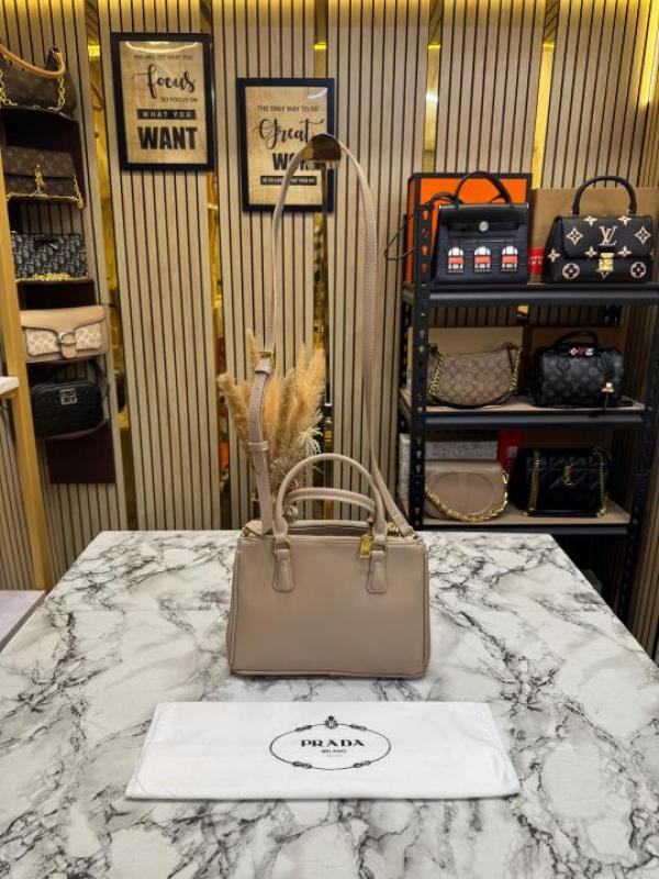Prad Saffiano Galleria Handbag With Dust Bag (Beige)
