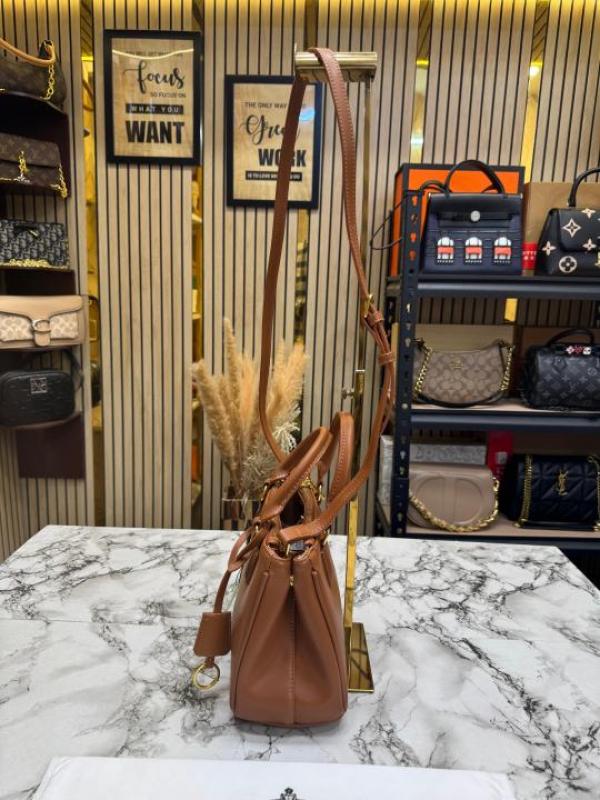 Prad Saffiano Galleria Handbag With Dust Bag (Brown)