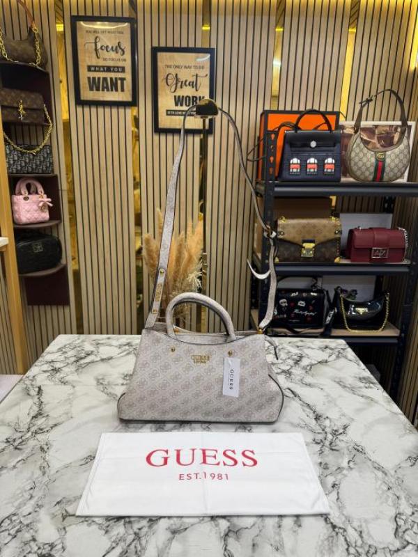 Guess Monogram Mini Satchel Crossbody Bag (CreamBeige)