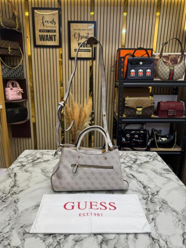 Guess Monogram Mini Satchel Crossbody Bag (CreamBeige)