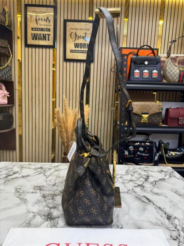 Guess Monogram Mini Satchel Crossbody Bag (Coffee)