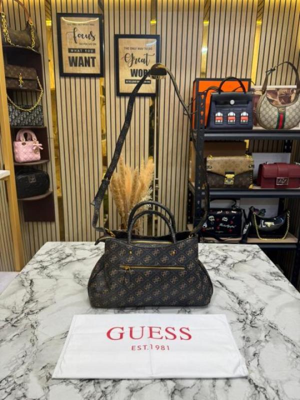 Guess Monogram Mini Satchel Crossbody Bag (Coffee)