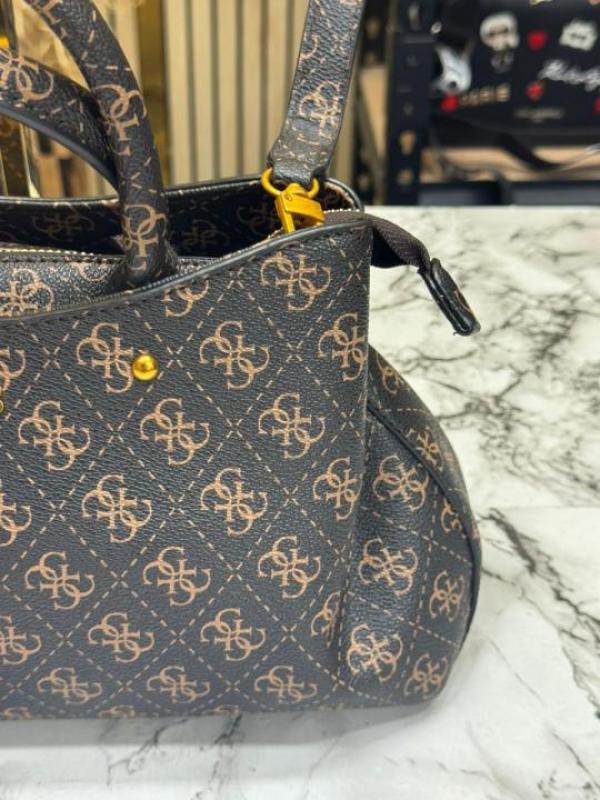 Guess Monogram Mini Satchel Crossbody Bag (Coffee)