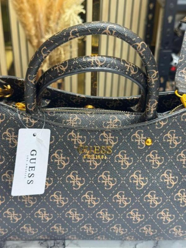 Guess Monogram Mini Satchel Crossbody Bag (Coffee)