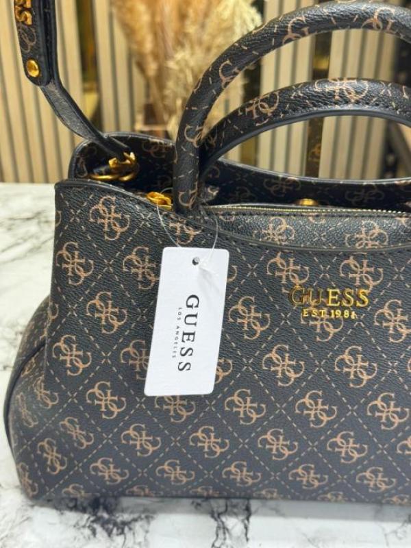 Guess Monogram Mini Satchel Crossbody Bag (Coffee)