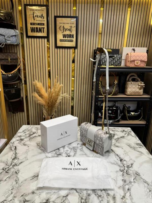 Arma Exchange AX Logo Chain Crossbody Bag With Box And Dust Bag (Grey Flower)(423)