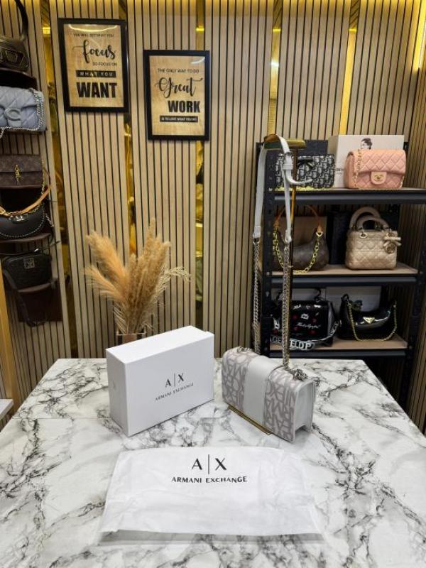 Arma Exchange AX Logo Chain Crossbody Bag With Box And Dust Bag (Grey Flower)(423)