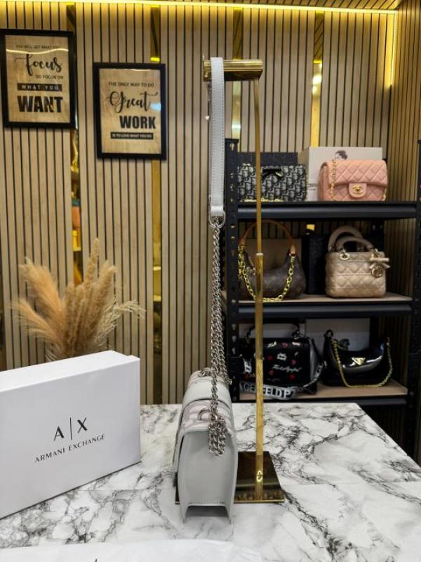 Arma Exchange AX Logo Chain Crossbody Bag With Box And Dust Bag (Grey Flower)(423)
