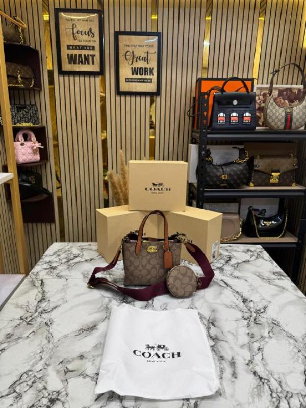 Coac Willow Monogram Canvas Mini Tote Bag With Coin Pouch Including Box And Dust Ba ricot Brown) (5820)