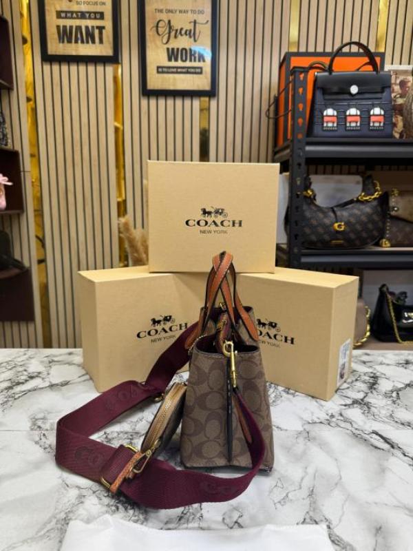 Coac Willow Monogram Canvas Mini Tote Bag With Coin Pouch Including Box And Dust Ba ricot Brown) (5820)