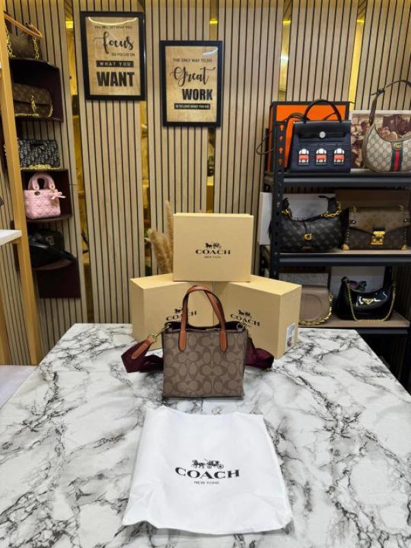 Coac Willow Monogram Canvas Mini Tote Bag With Coin Pouch Including Box And Dust Ba ricot Brown) (5820)