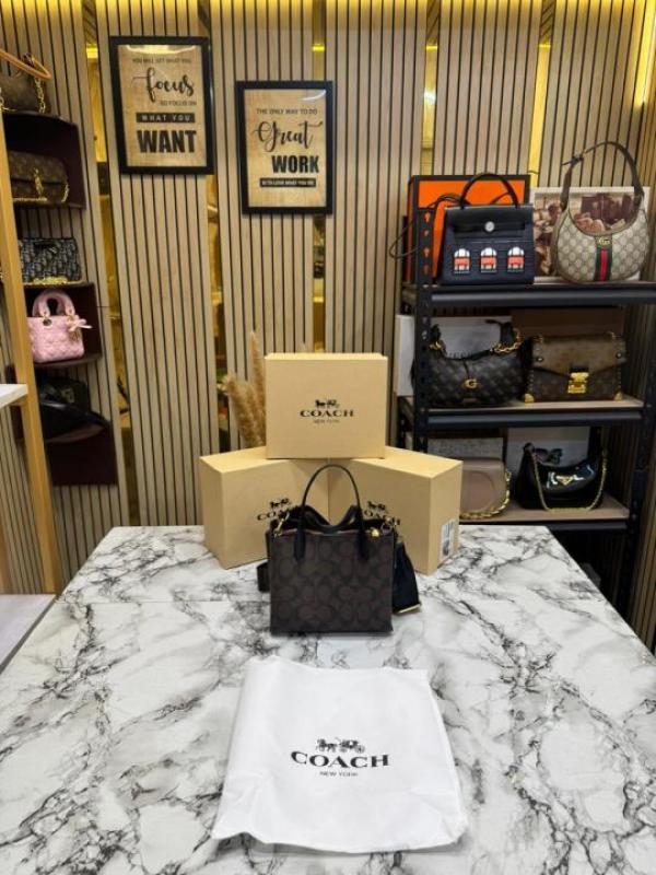 Coac Willow Monogram Canvas Mini Tote Bag With Coin Pouch Including Box And Dust Bag (Coffee) (5820)