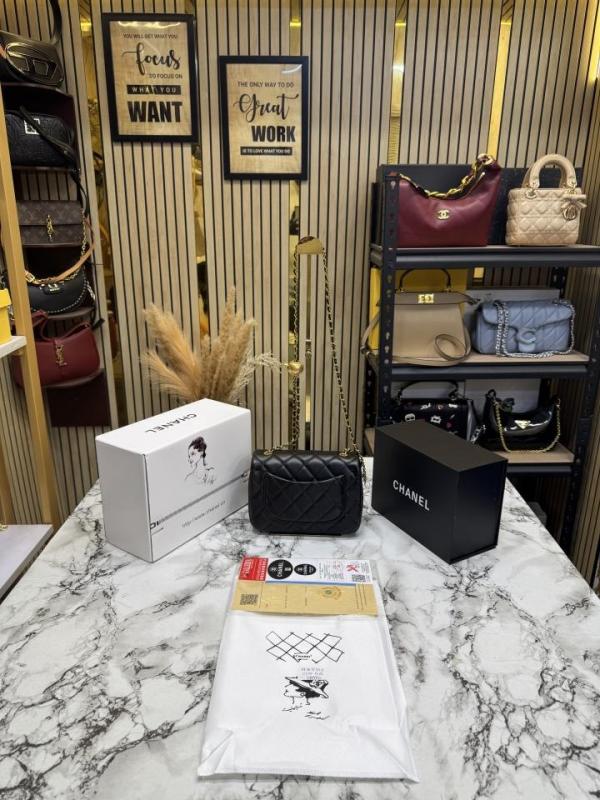 Chane Quilted Classic Flap Mini Bag with Og Double box And Dust Bag (6612-Black)