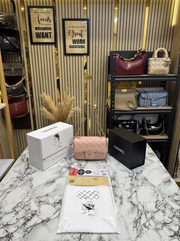 Chane Quilted Classic Flap Mini Bag with Og Double box And Dust Bag (6612-pink)