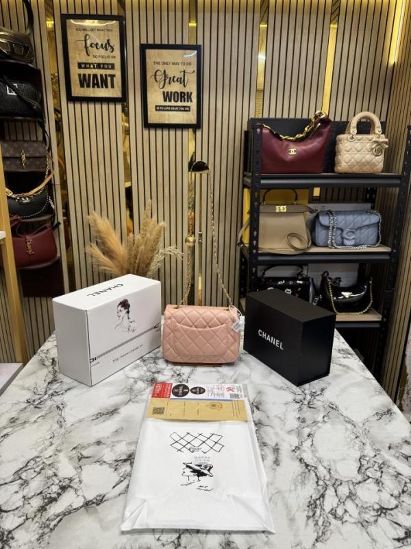 Chane Quilted Classic Flap Mini Bag with Og Double box And Dust Bag (6612-pink)