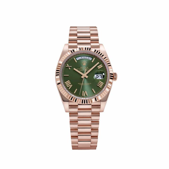 ROLE EX OYSTER PERPETUAL DAY DATE ZR ROSE GREEN DIAL HVY 48