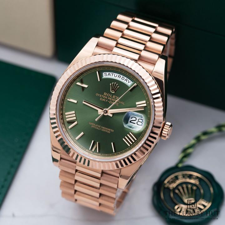 ROLE EX OYSTER PERPETUAL DAY DATE ZR ROSE GREEN DIAL HVY 48