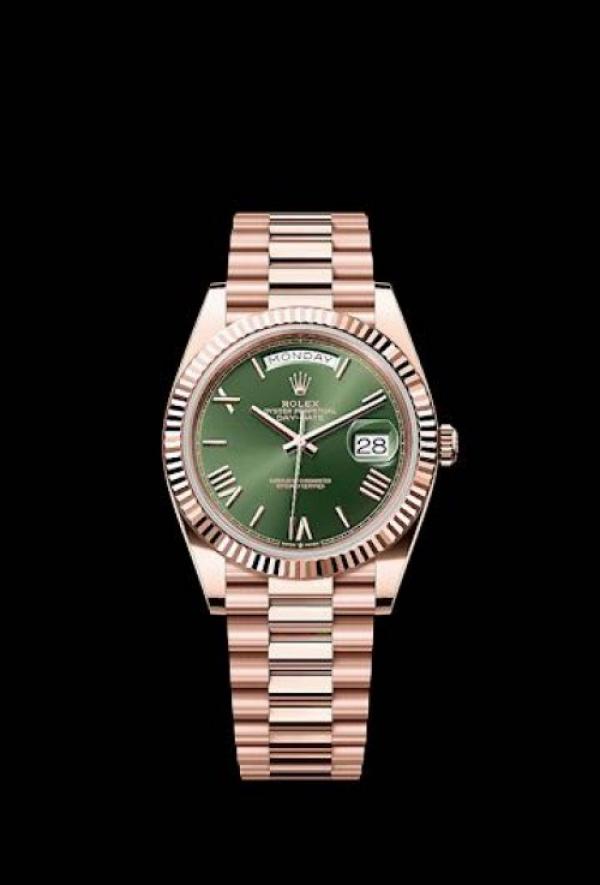 ROLE EX OYSTER PERPETUAL DAY DATE ZR ROSE GREEN DIAL HVY 48