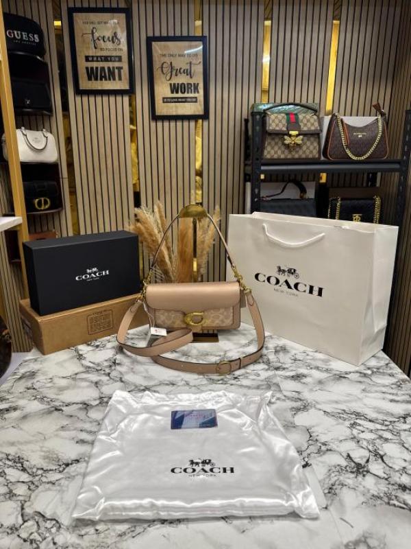 Coac Tabby Chain Clutch In Snake-embossed C Logo Shoulder Bag With Double Og Box And Dust Bag Includes Carry Bag (Khaki)