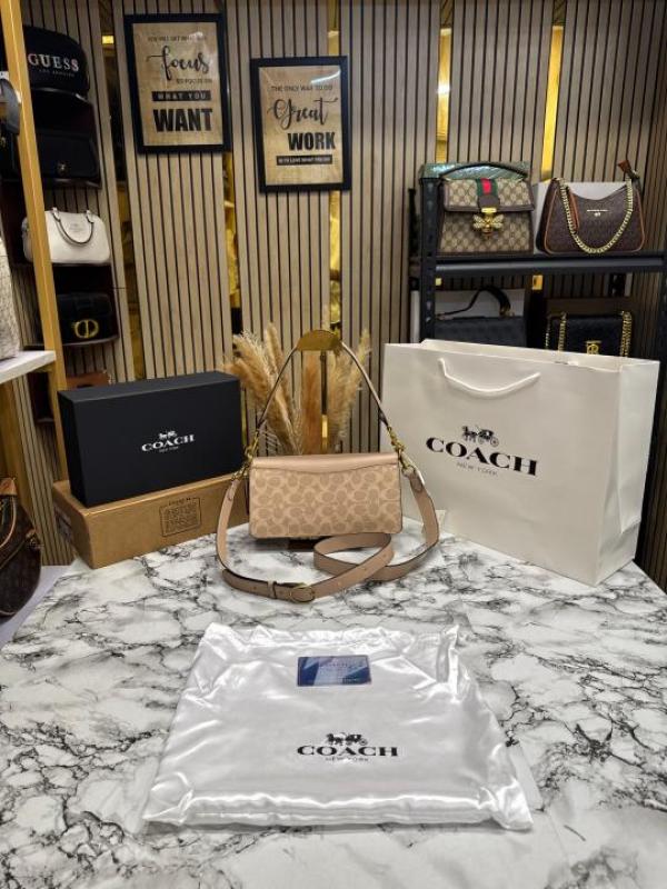 Coac Tabby Chain Clutch In Snake-embossed C Logo Shoulder Bag With Double Og Box And Dust Bag Includes Carry Bag (Khaki)