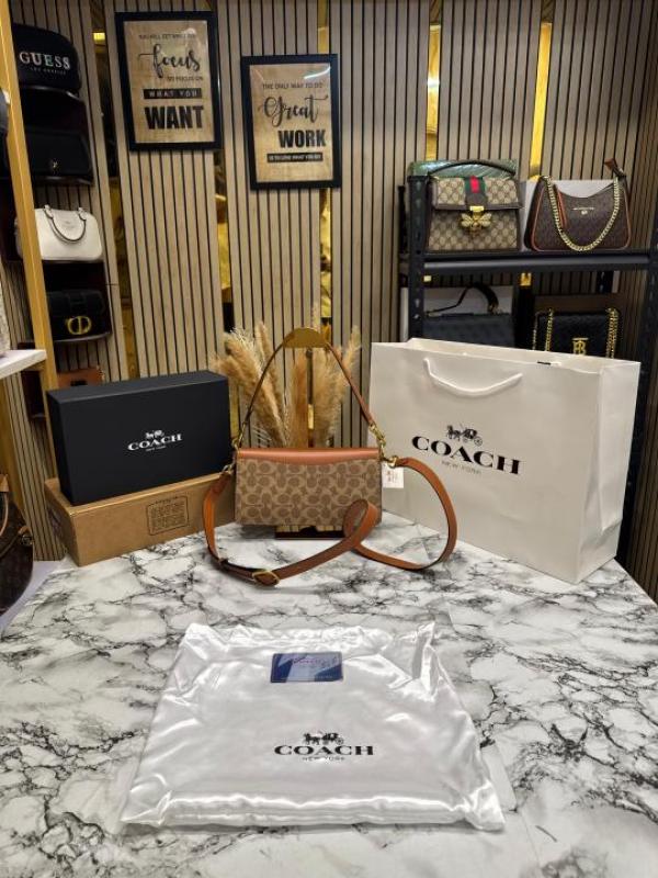 Coac Tabby Chain Clutch In Snake-embossed C Logo Shoulder Bag With Double Og Box And Dust Bag Includes Carry Bag (Brown)