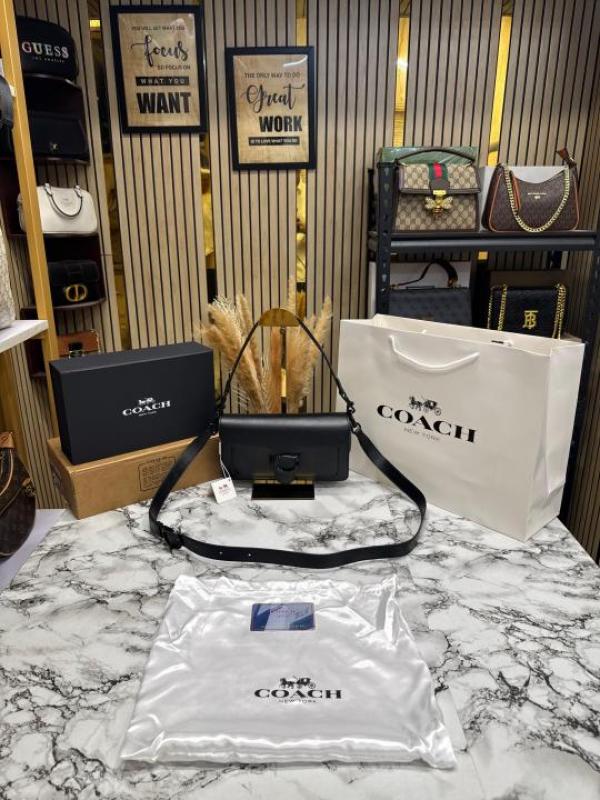 Coac Tabby Chain Clutch In Snake-embossed C Logo Shoulder Bag With Double Og Box And Dust Bag Includes Carry Bag (Full Black)