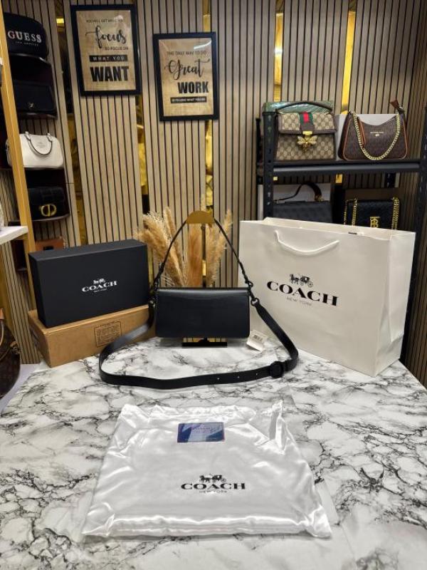 Coac Tabby Chain Clutch In Snake-embossed C Logo Shoulder Bag With Double Og Box And Dust Bag Includes Carry Bag (Full Black)
