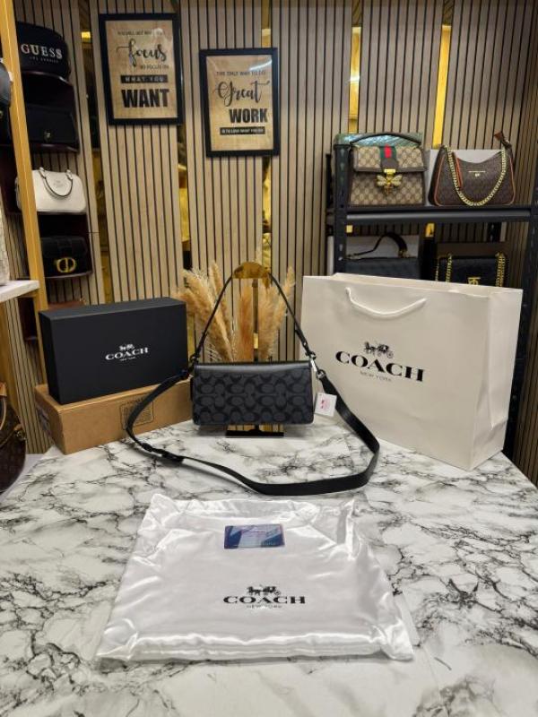 Coac Tabby Chain Clutch In Snake-embossed C Logo Shoulder Bag With Double Og Box And Dust Bag Includes Carry Bag (Black)