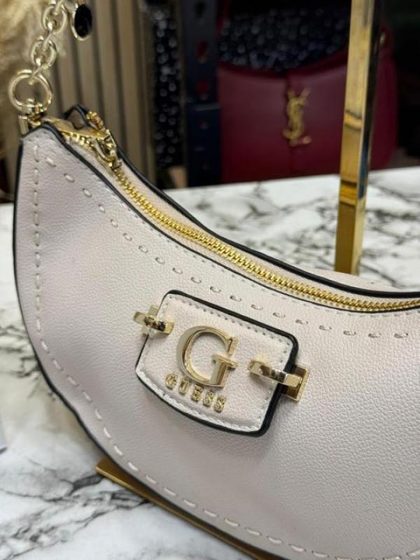 Guess Nastra Top Zip Shoulder Bag With Box And Dust Bag (White)