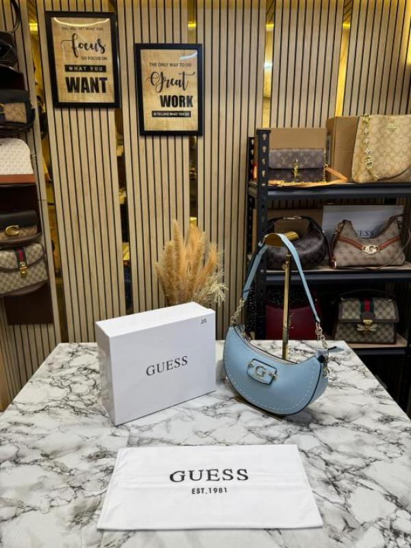 Guess Nastra Top Zip Shoulder Bag With Box And Dust Bag  (Blue)