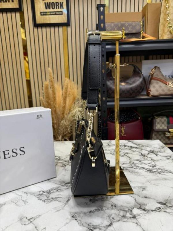 Guess Nastra Top Zip Shoulder Bag With Box And Dust Bag (Black)