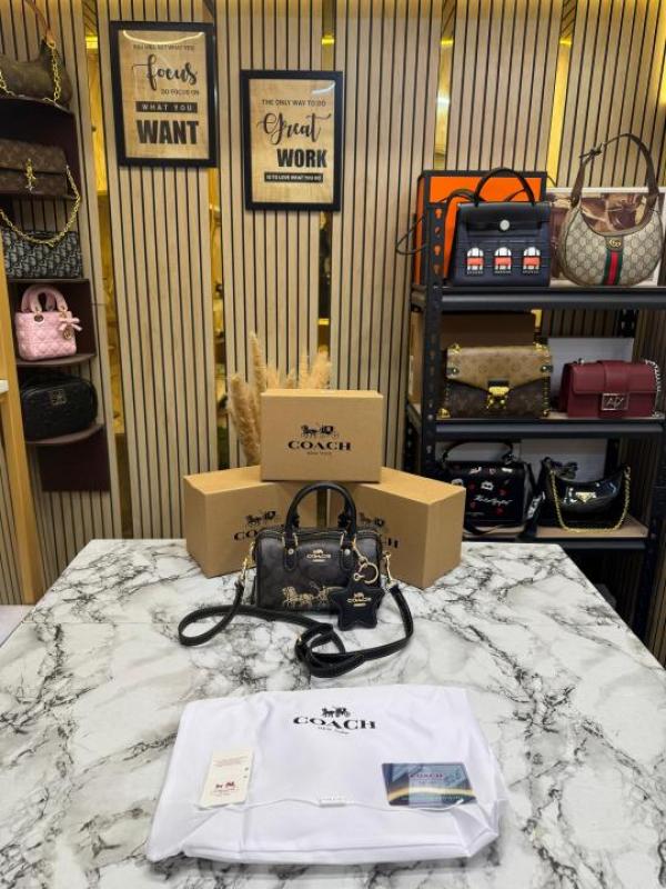 Coac Mini Boston Top Handle Crossbody Bag With Box And Dust Bag (Coffee-911)